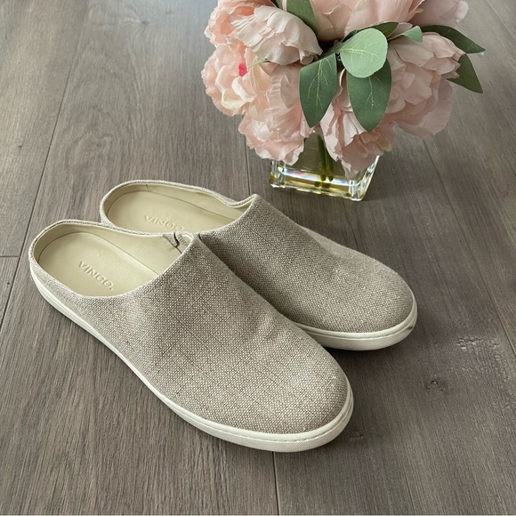 Vince Vianne Beige Canvas Mule Slide On Shoes - Picture 1 of 10